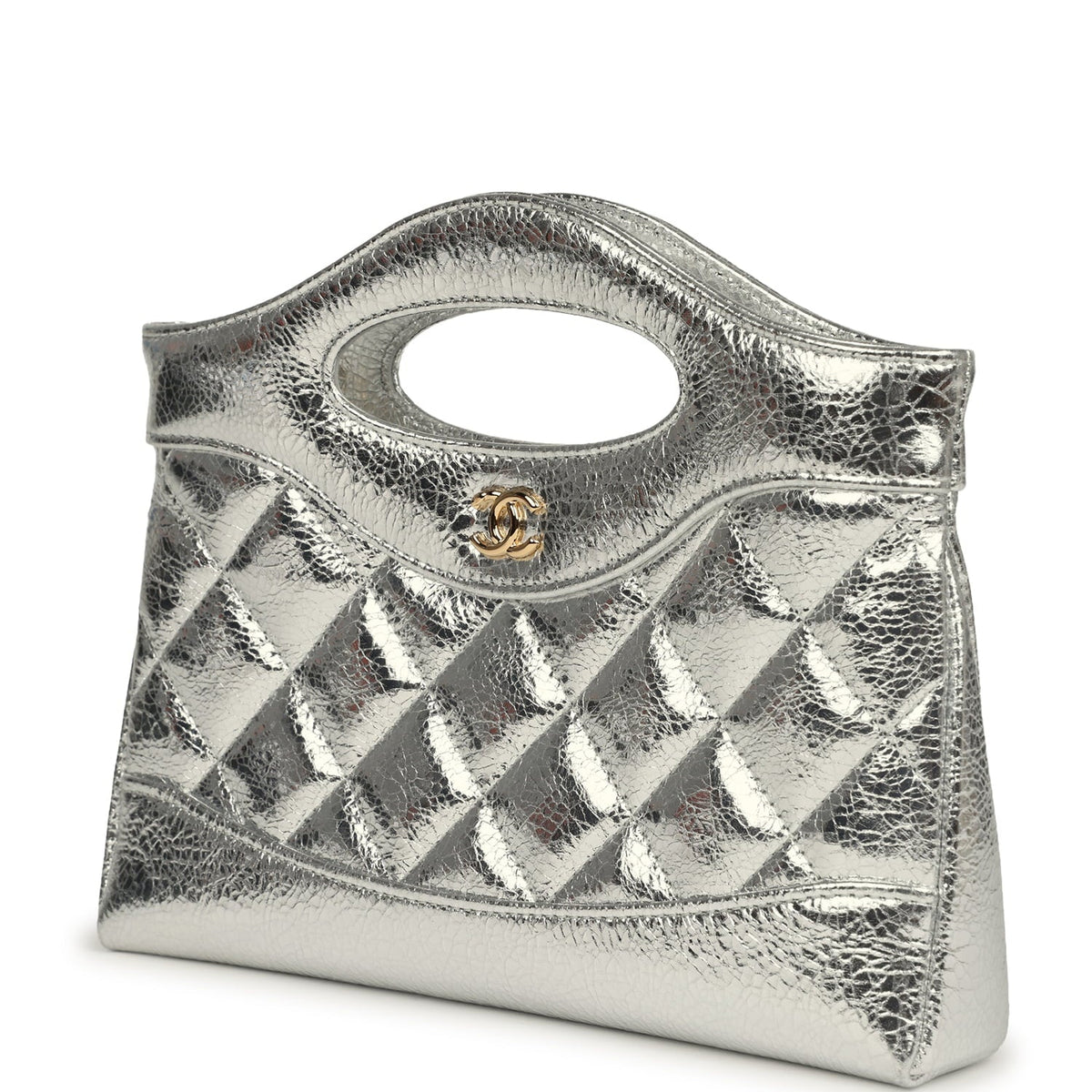 Chanel 31 Clutch with Chain Silver Metallic Calfskin Gold Hardware