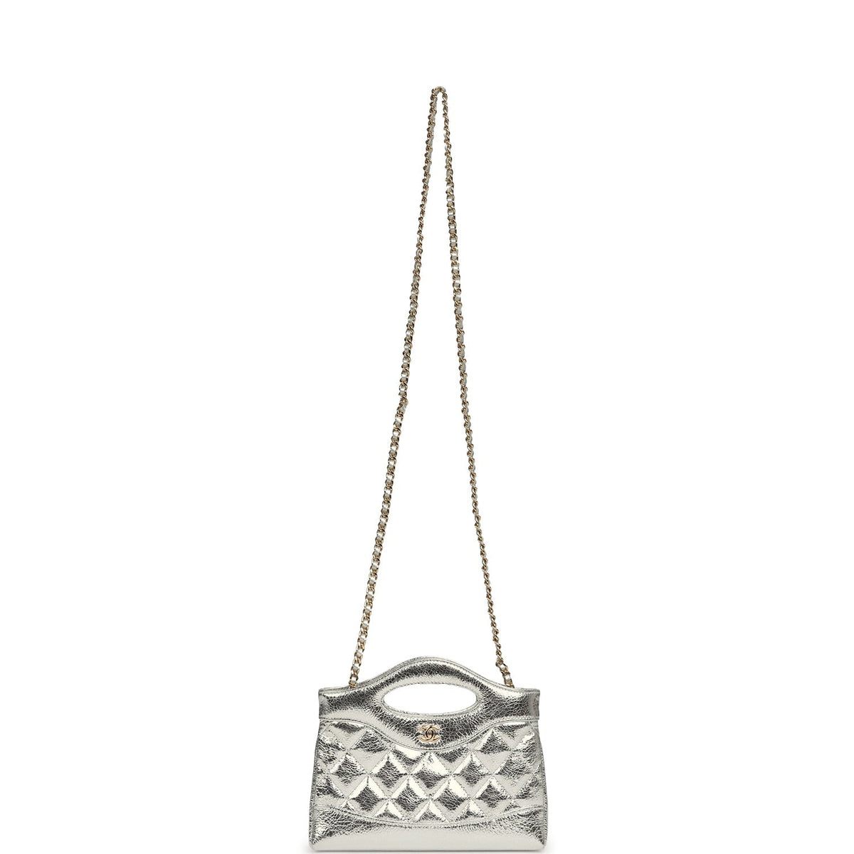 Chanel 31 Clutch with Chain Silver Metallic Calfskin Gold Hardware
