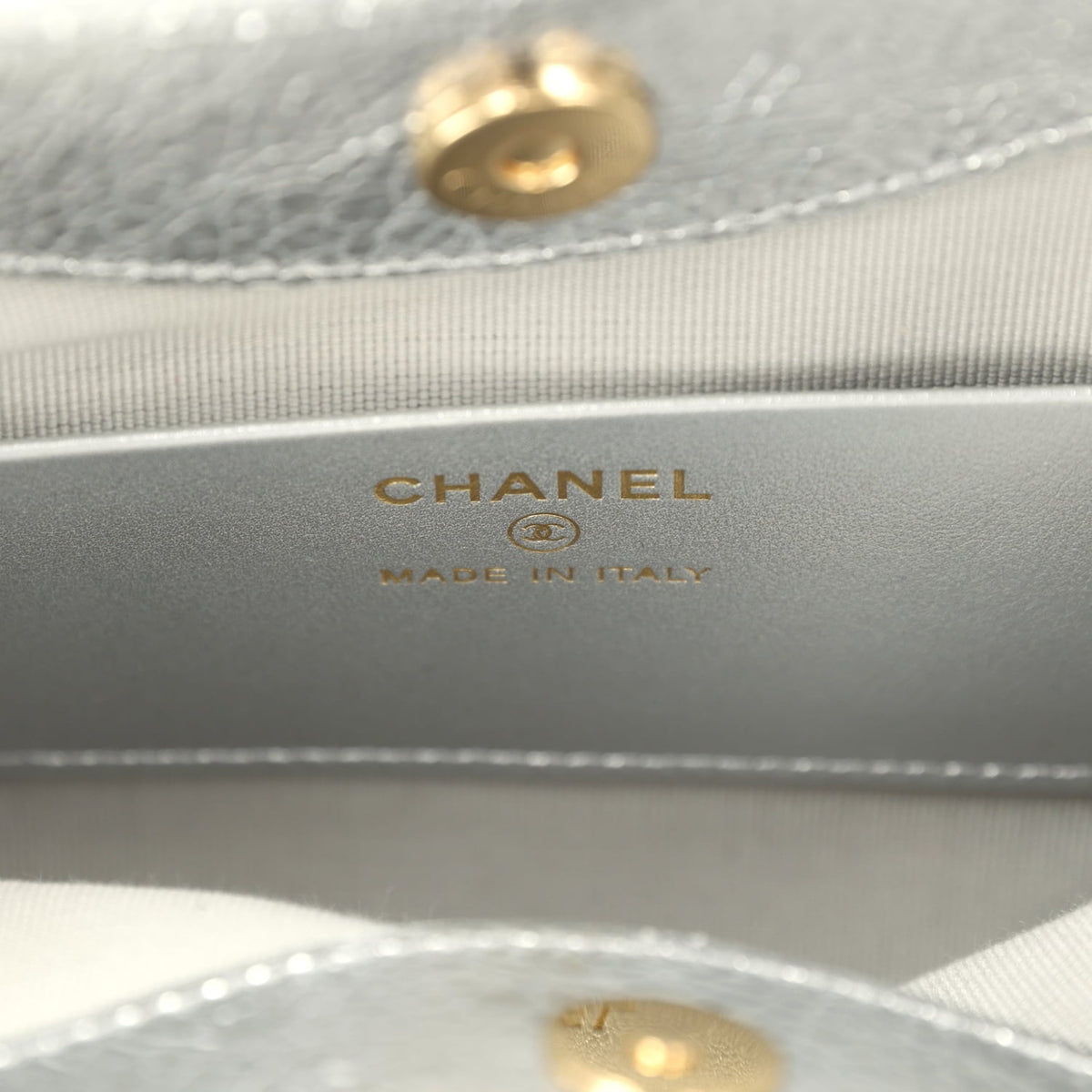 Chanel 31 Clutch with Chain Silver Metallic Calfskin Gold Hardware