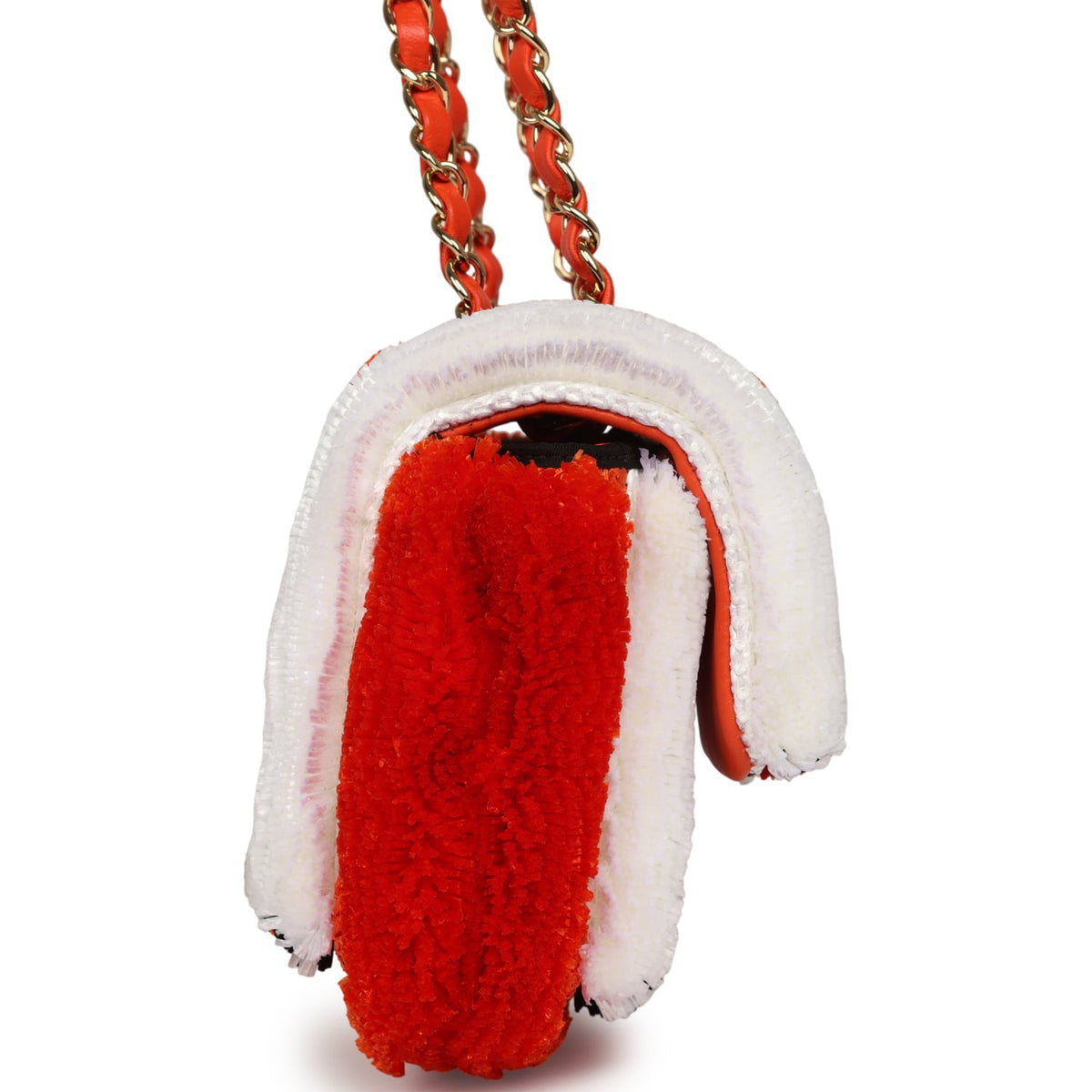 Chanel Small Coco Beach Stripe Flap Bag Orange, White and Black Raffia Gold Hardware