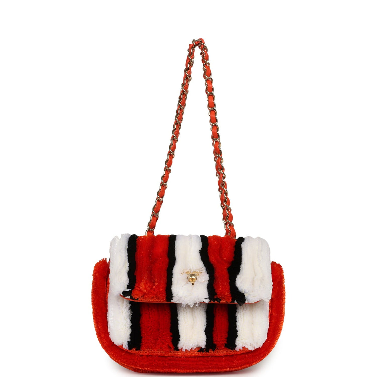 Chanel Small Coco Beach Stripe Flap Bag Orange, White and Black Raffia Gold Hardware