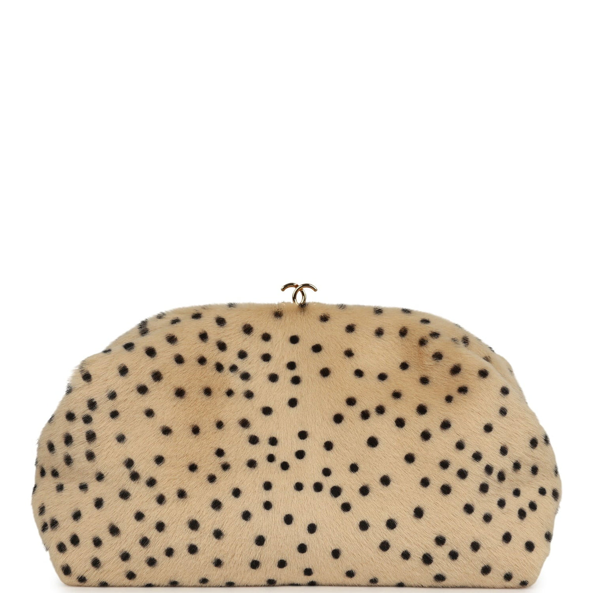 Chanel Large "Cheetah Print" Clutch with Chain Beige Calf Hair, Black Leather Gold Hardware