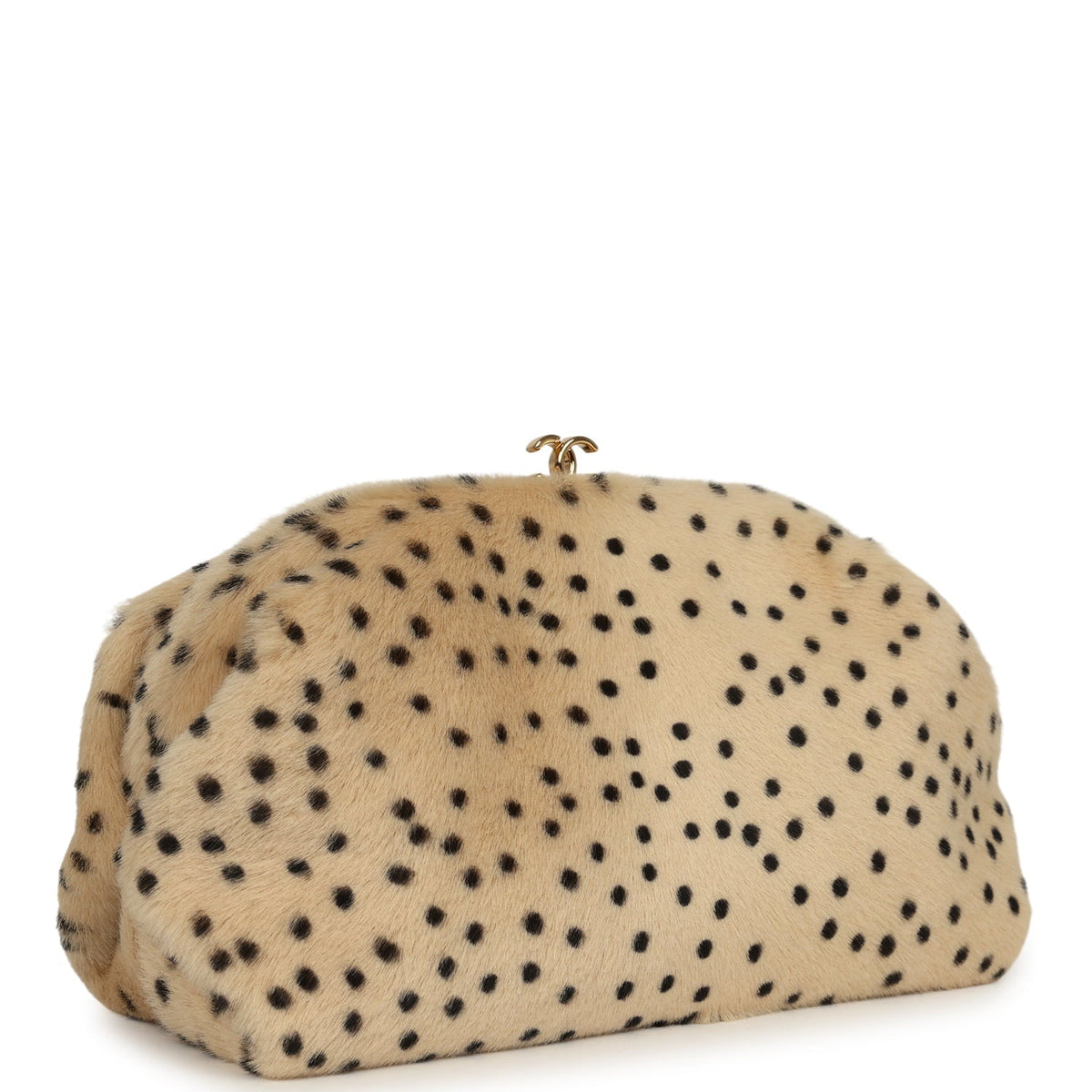 Chanel Large "Cheetah Print" Clutch with Chain Beige Calf Hair, Black Leather Gold Hardware