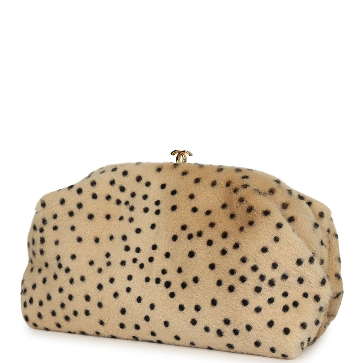 Chanel Large "Cheetah Print" Clutch with Chain Beige Calf Hair, Black Leather Gold Hardware