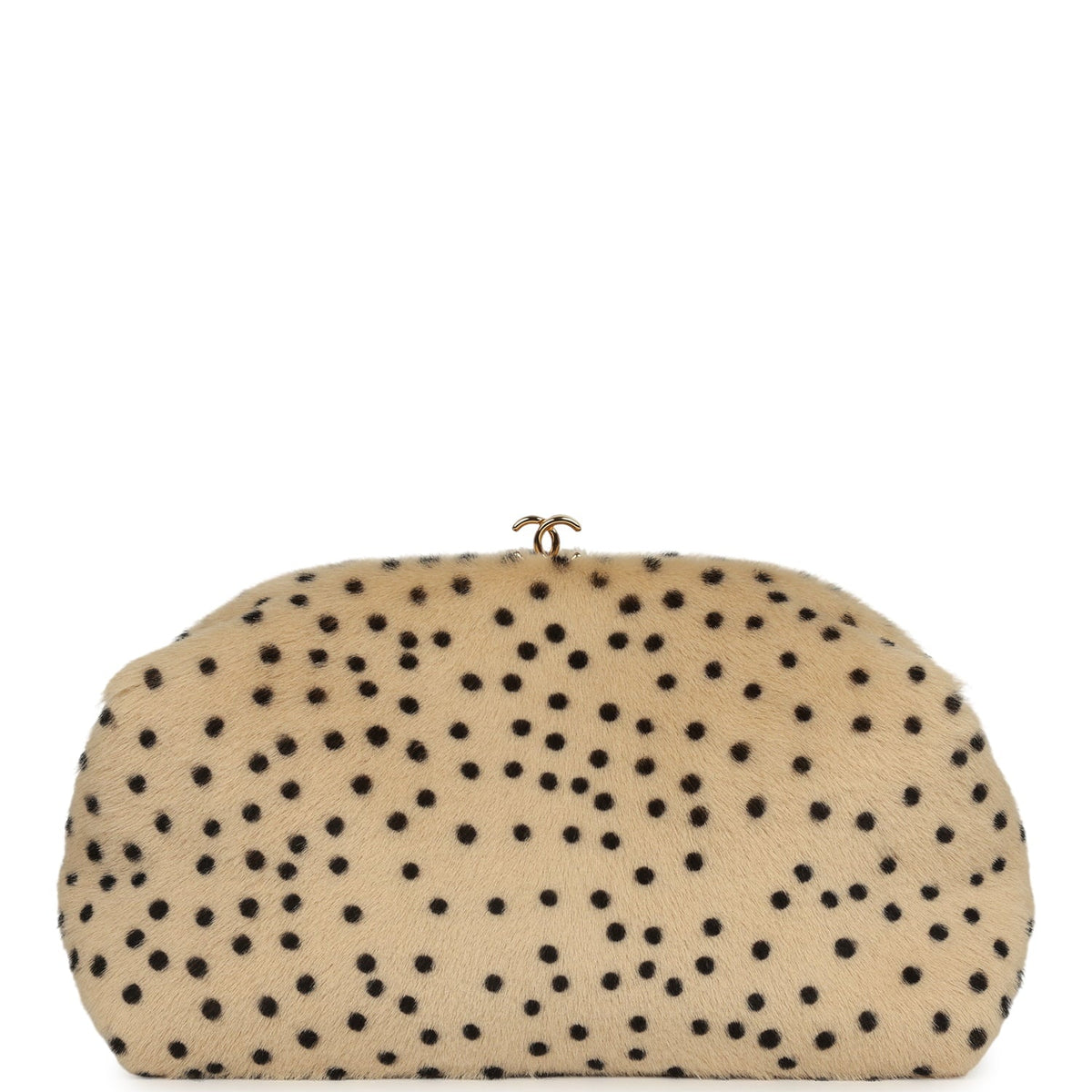 Chanel Large "Cheetah Print" Clutch with Chain Beige Calf Hair, Black Leather Gold Hardware