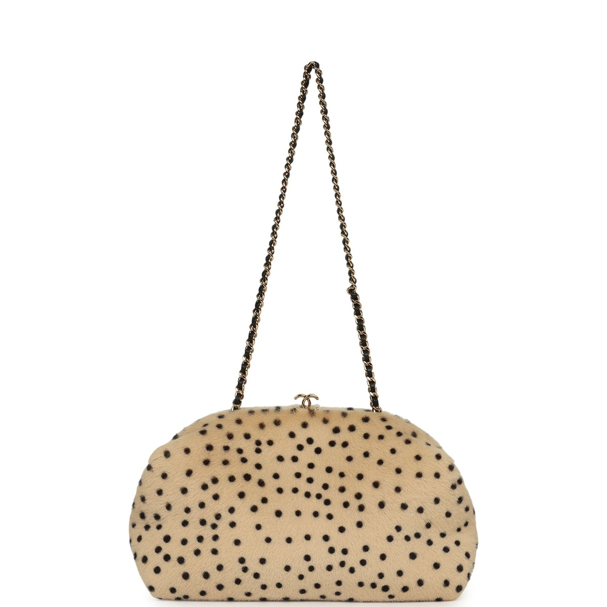 Chanel Large "Cheetah Print" Clutch with Chain Beige Calf Hair, Black Leather Gold Hardware
