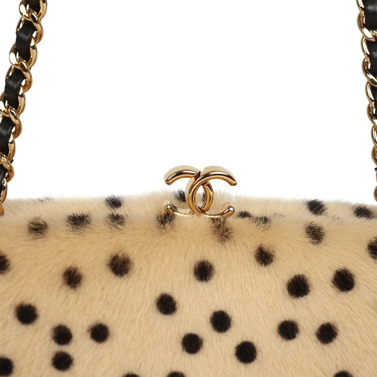 Chanel Large "Cheetah Print" Clutch with Chain Beige Calf Hair, Black Leather Gold Hardware