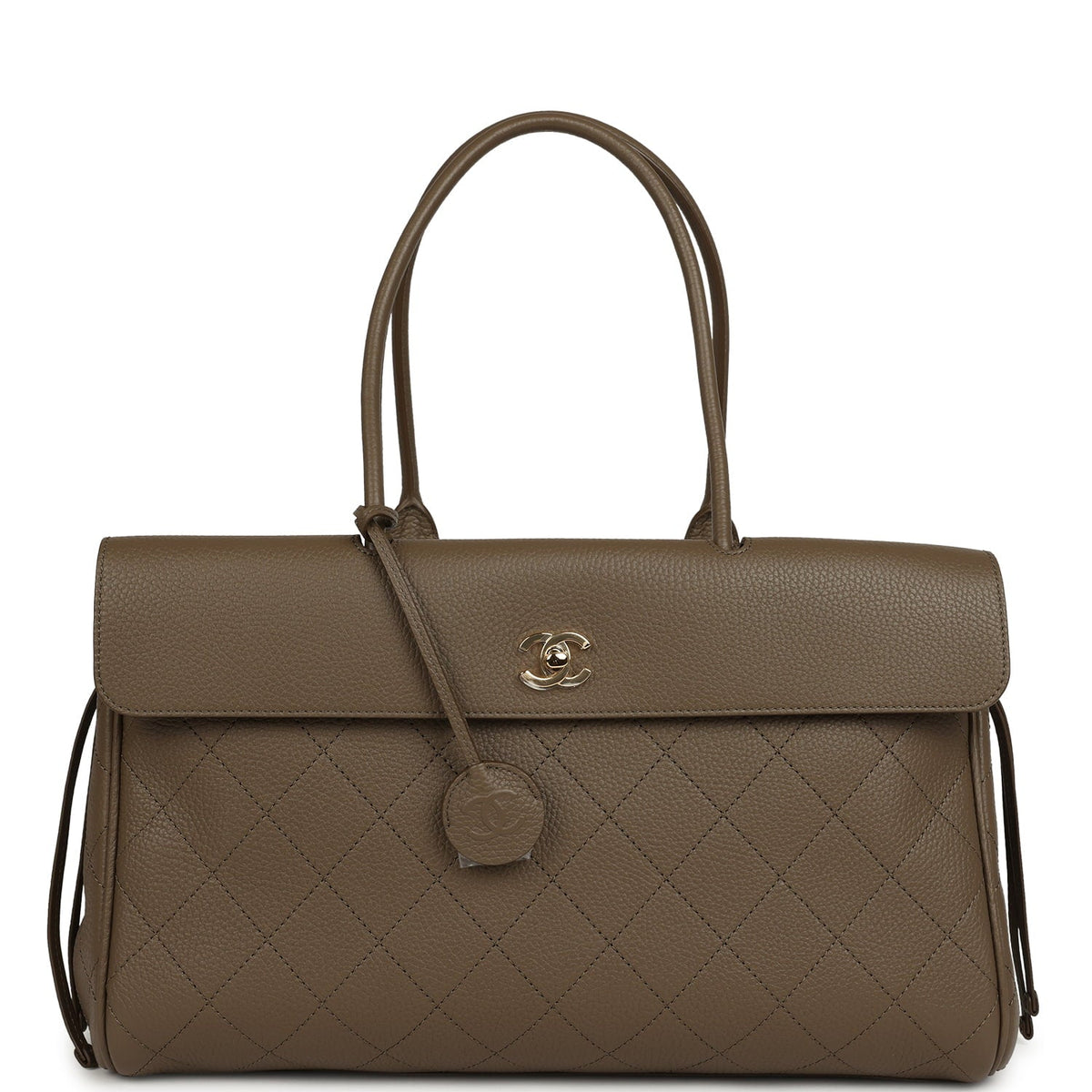 Chanel Large "Urban Essential" East West Shopping Tote Dark Khaki Caviar Gold Hardware