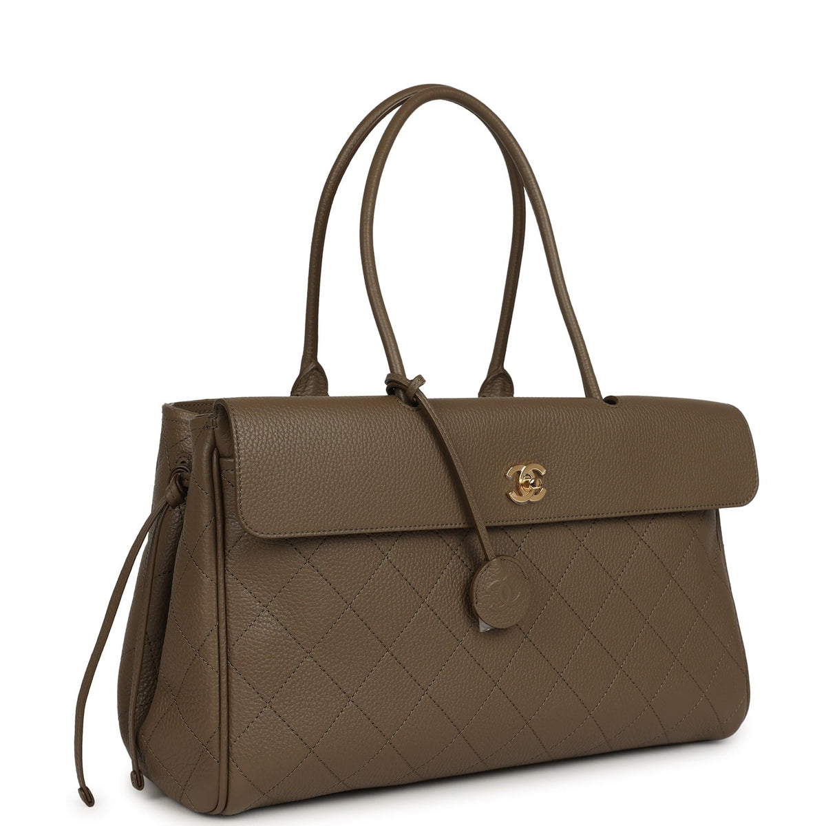 Chanel Large "Urban Essential" East West Shopping Tote Dark Khaki Caviar Gold Hardware