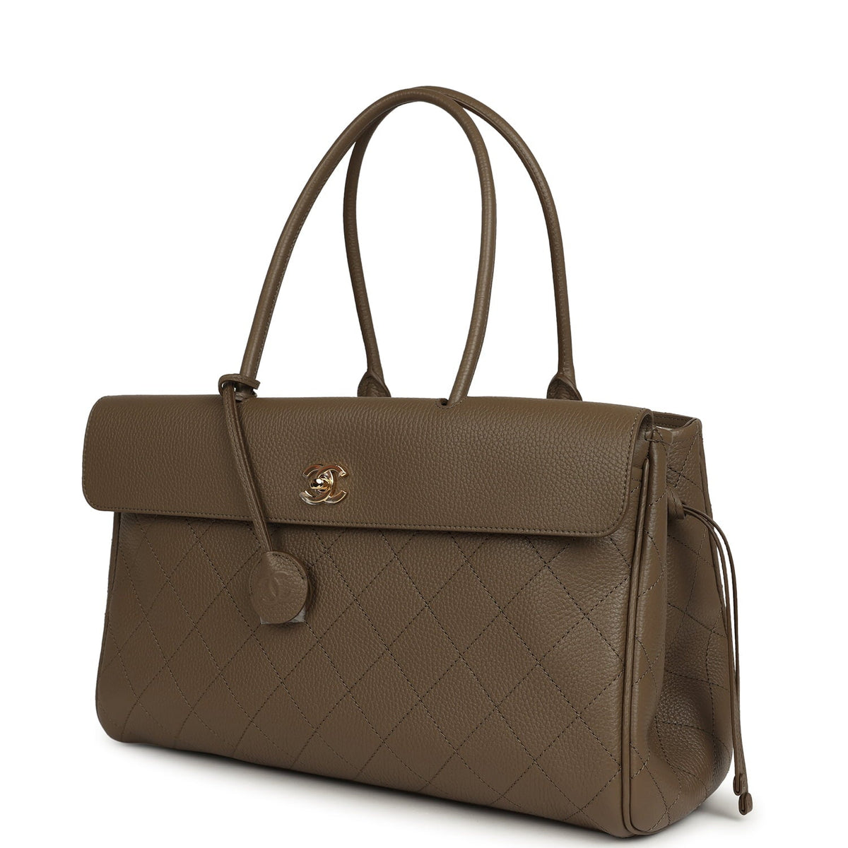 Chanel Large "Urban Essential" East West Shopping Tote Dark Khaki Caviar Gold Hardware