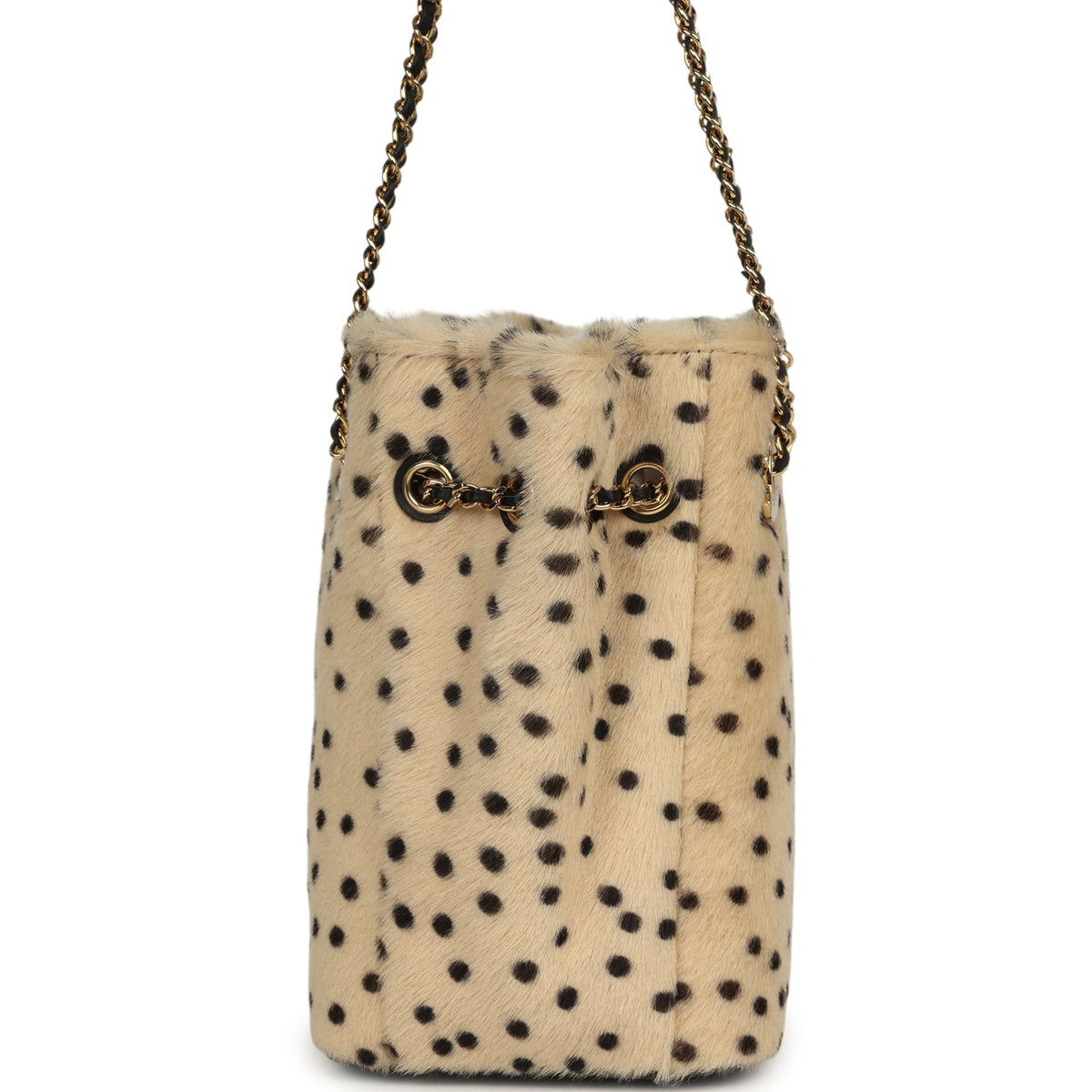 Chanel Mini "Cheetah Print" Bucket Bag with Chain Light Beige Calf Hair and Black Lambskin Gold Hardware