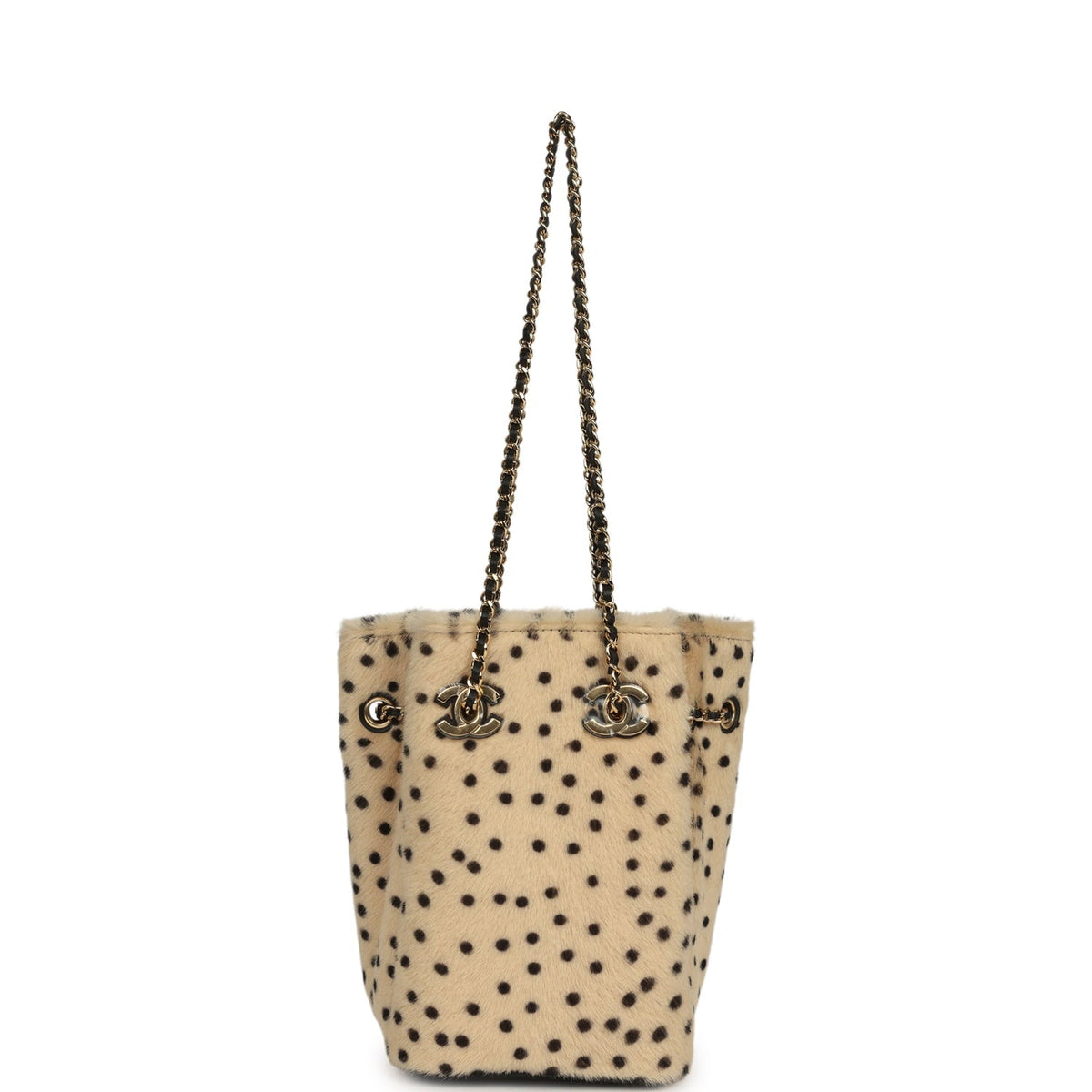 Chanel Mini "Cheetah Print" Bucket Bag with Chain Light Beige Calf Hair and Black Lambskin Gold Hardware