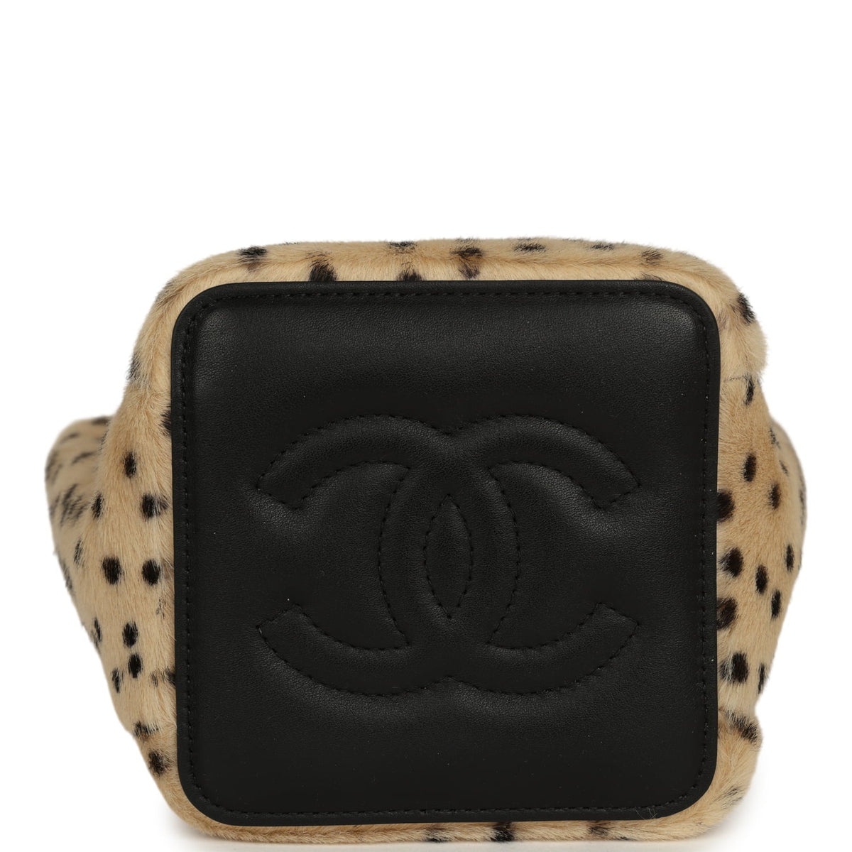 Chanel Mini "Cheetah Print" Bucket Bag with Chain Light Beige Calf Hair and Black Lambskin Gold Hardware