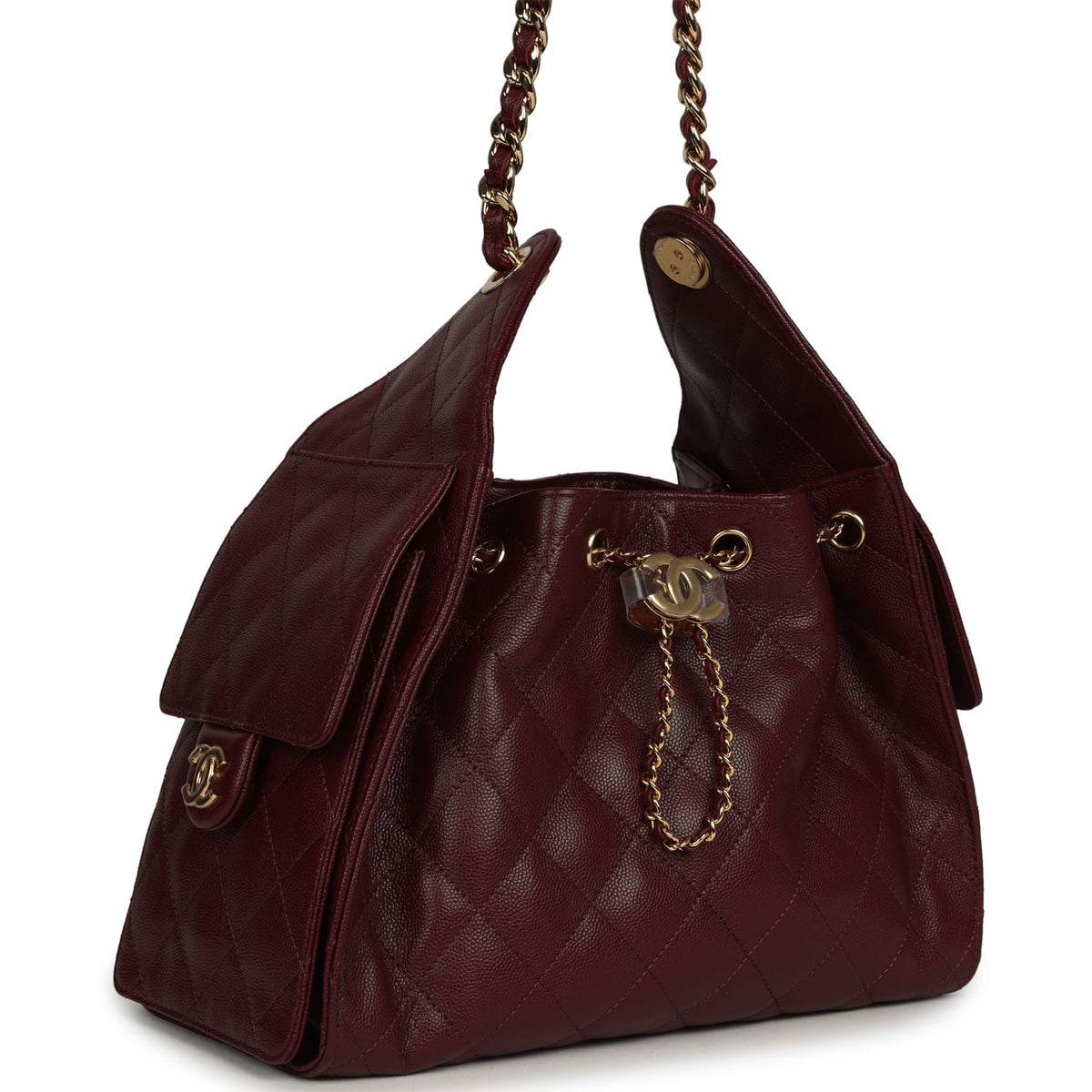 Chanel Small 25 Hobo Bag Dark Burgundy Shiny Caviar Gold Hardware