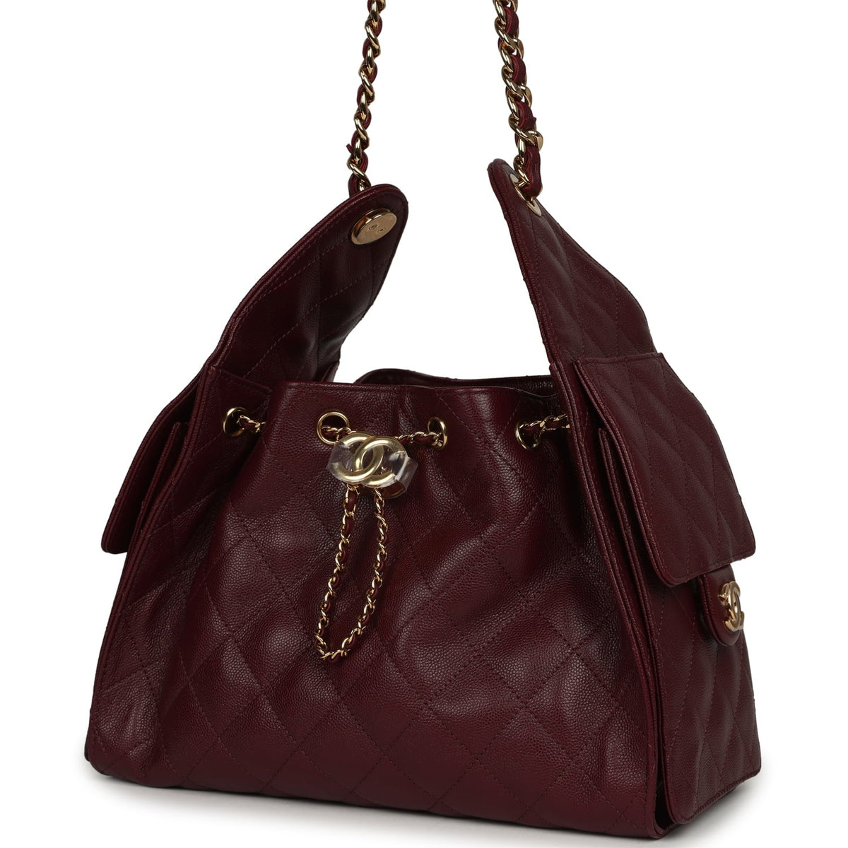 Chanel Small 25 Hobo Bag Dark Burgundy Shiny Caviar Gold Hardware