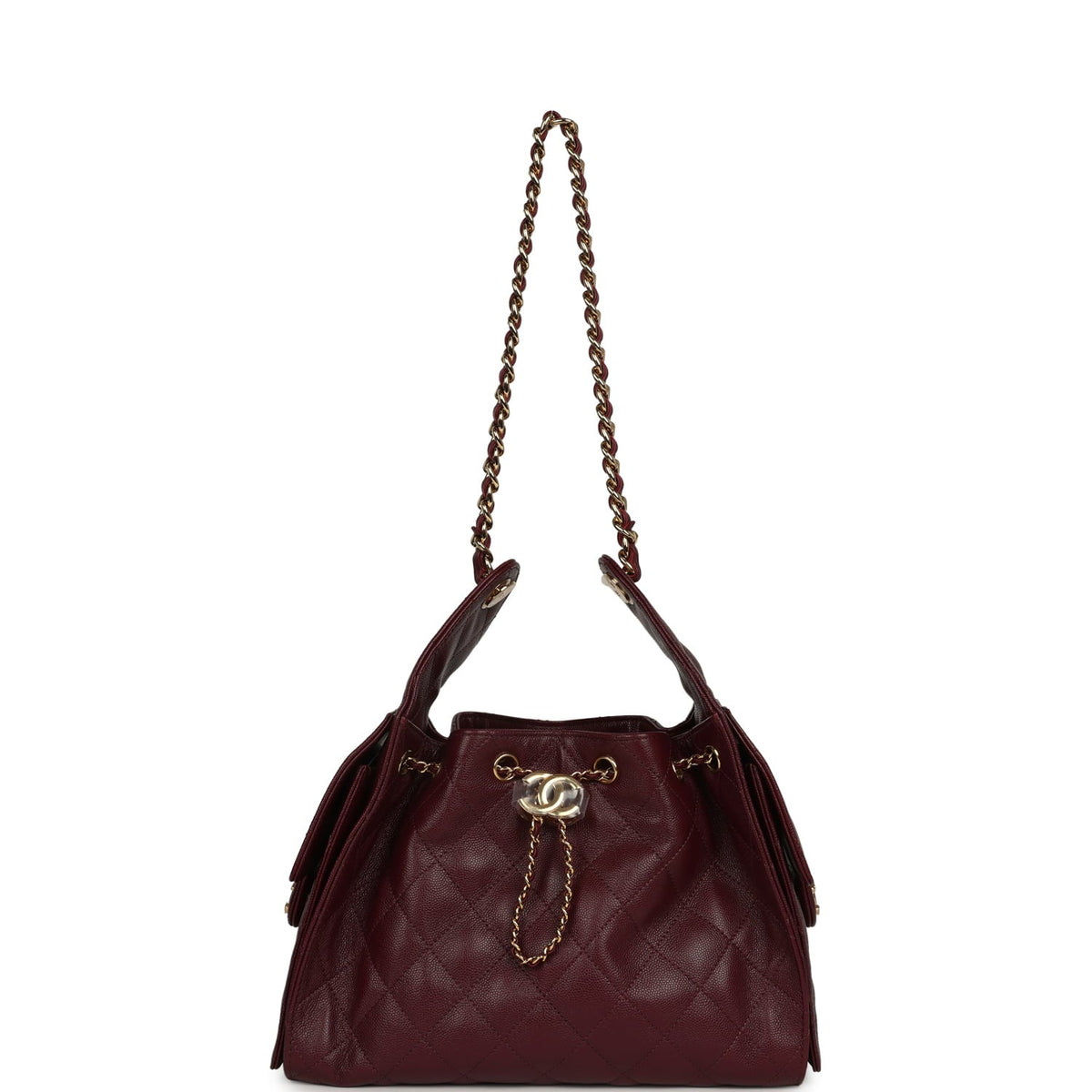 Chanel Small 25 Hobo Bag Dark Burgundy Shiny Caviar Gold Hardware