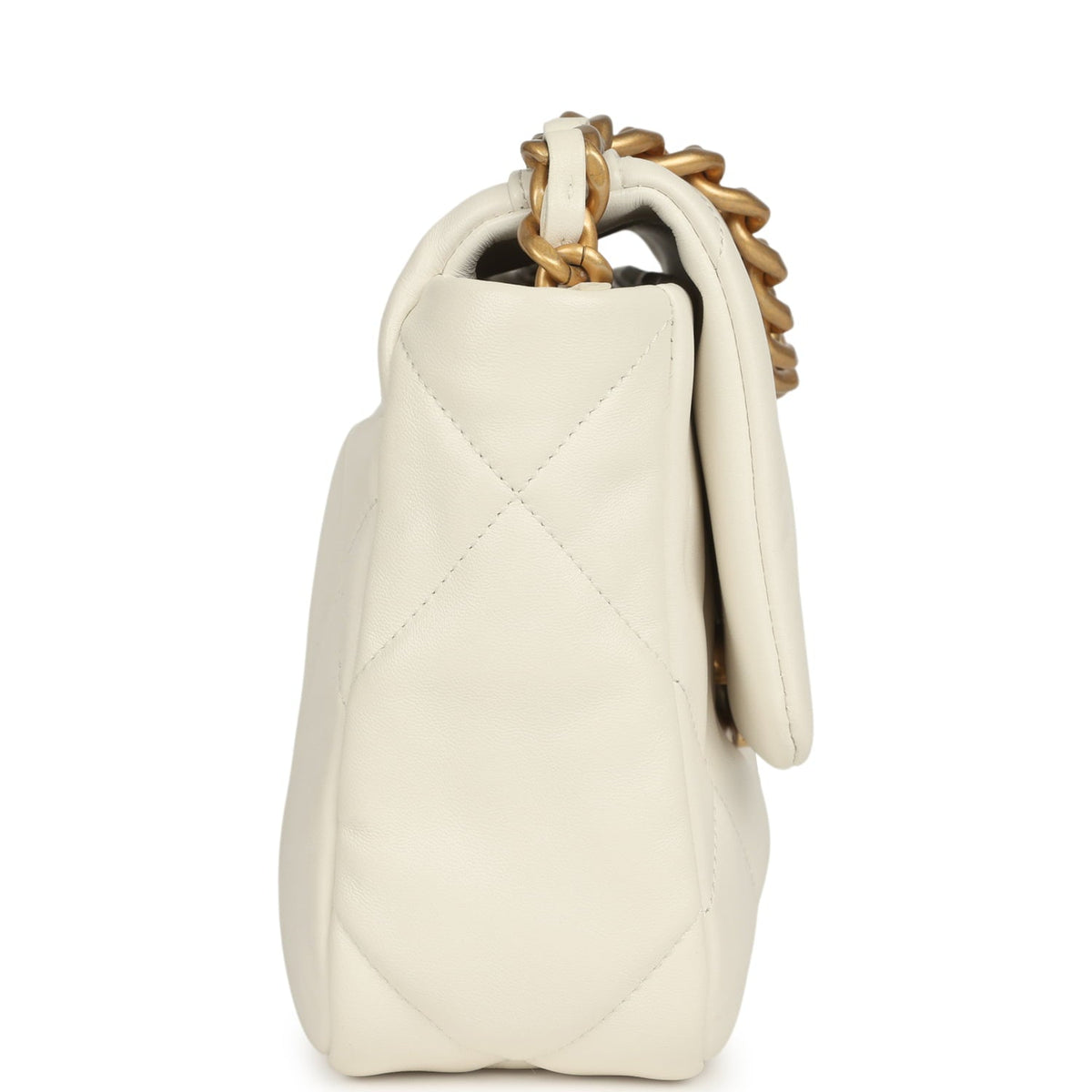 Pre-owned Chanel Medium 19 Flap Bag White Lambskin Mixed Metal Hardware