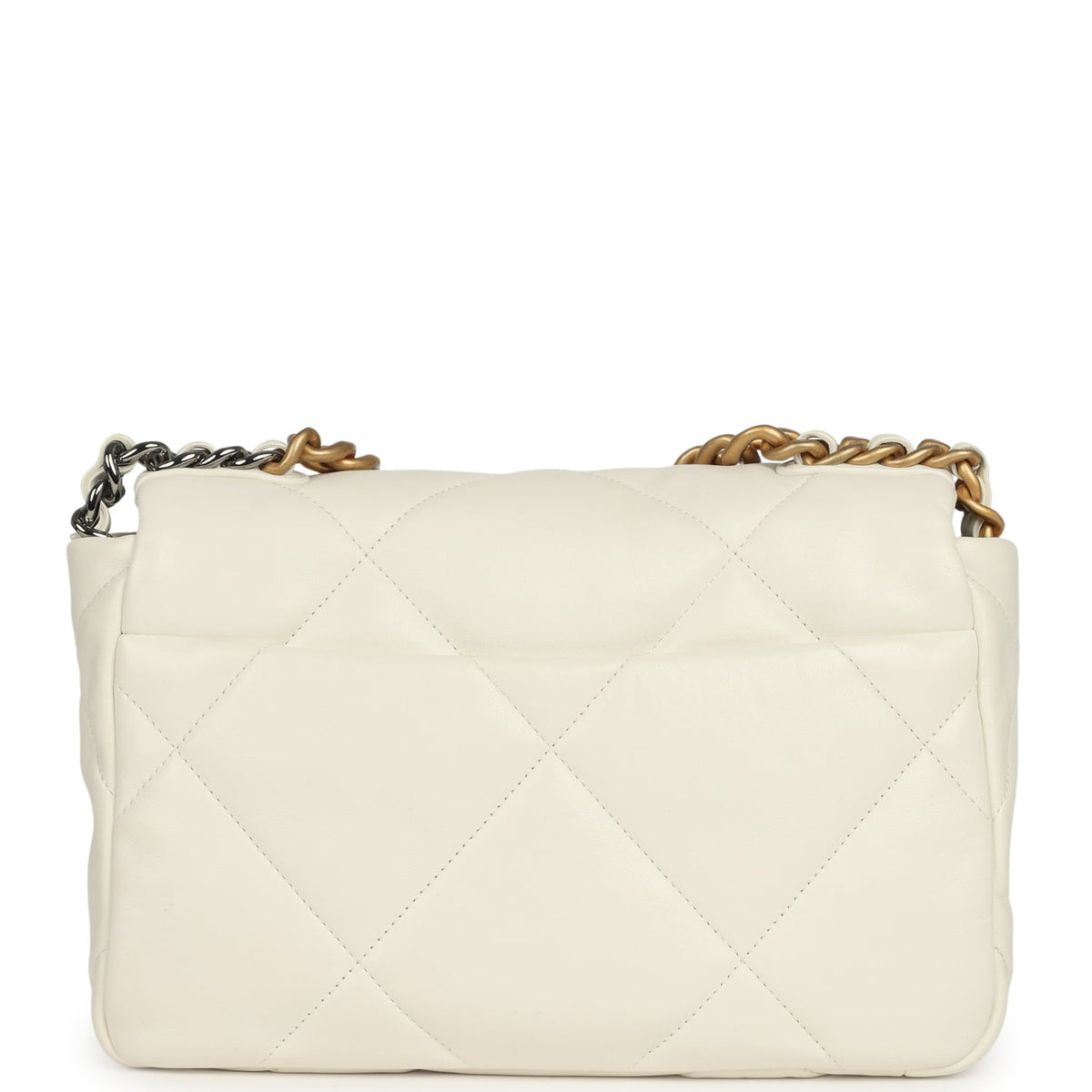 Pre-owned Chanel Medium 19 Flap Bag White Lambskin Mixed Metal Hardware
