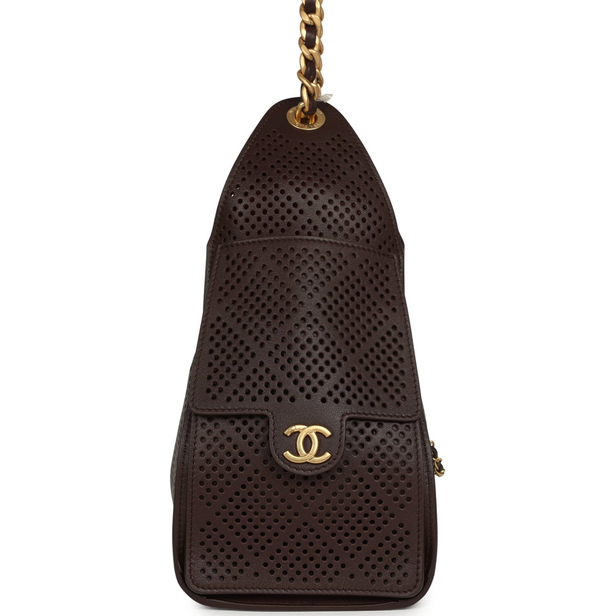 Chanel Small 25 Hobo Bag Dark Brown Perforated Calfskin Antique Gold Hardware