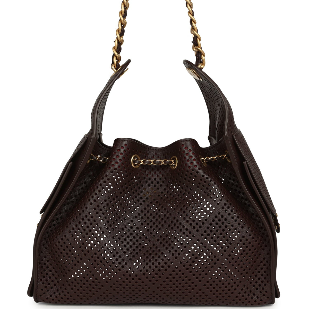 Chanel Small 25 Hobo Bag Dark Brown Perforated Calfskin Antique Gold Hardware