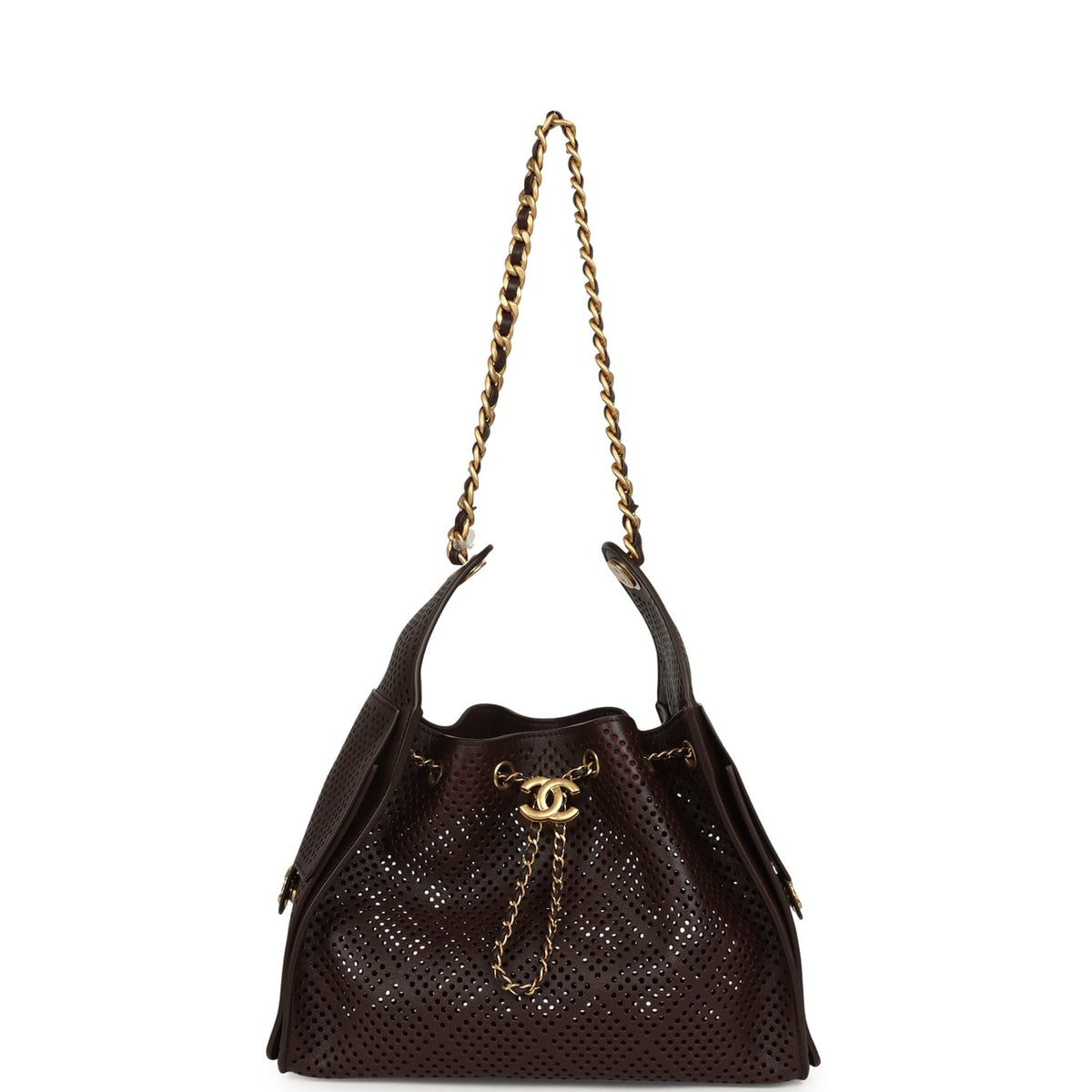 Chanel Small 25 Hobo Bag Dark Brown Perforated Calfskin Antique Gold Hardware