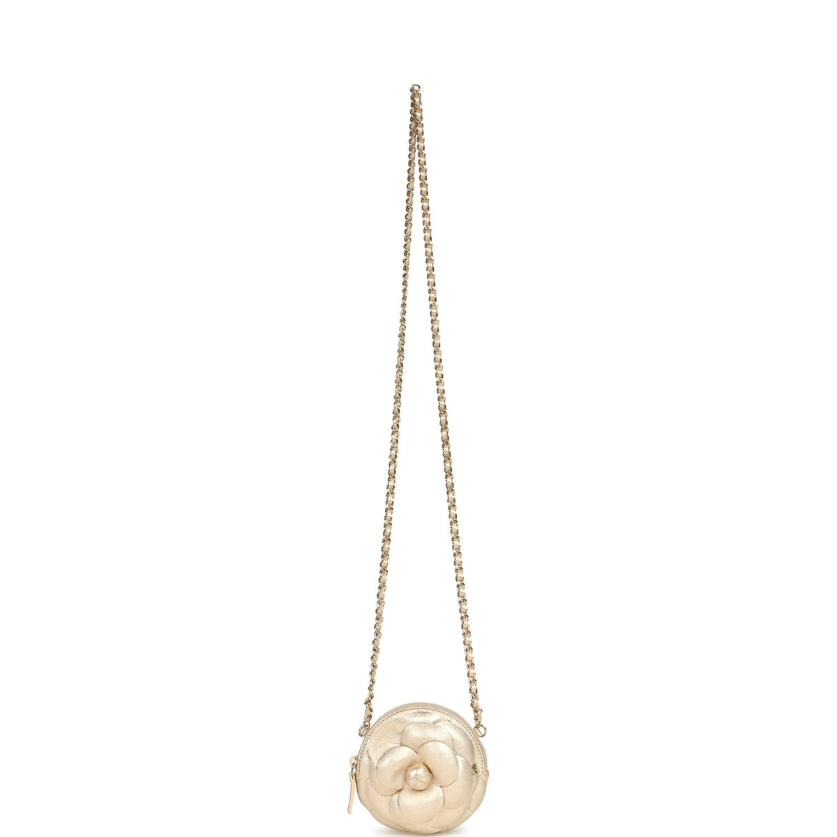 Chanel Mini CC Camellia Round Clutch With Chain Metallic Gold Lambskin Light Gold Hardware