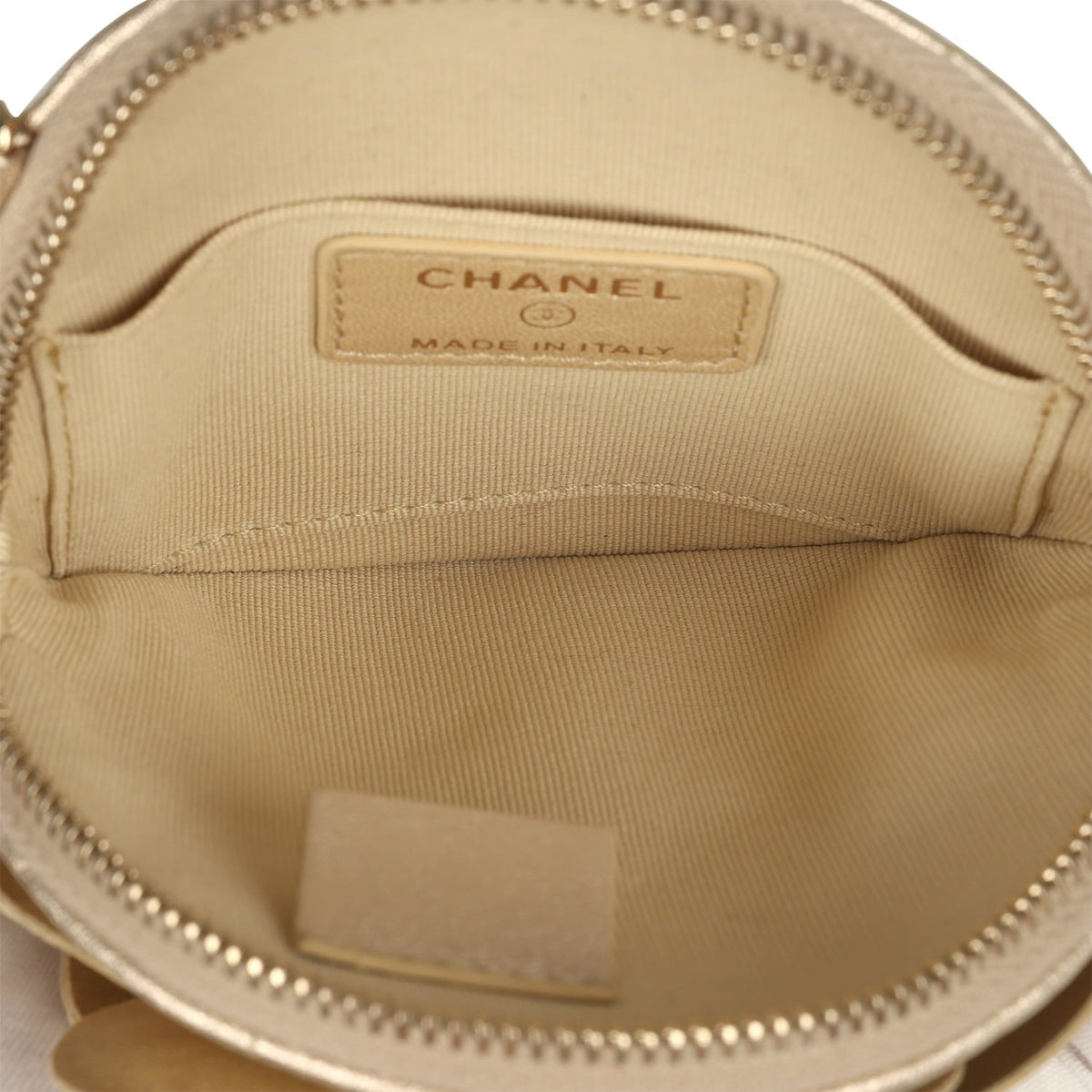 Chanel Mini CC Camellia Round Clutch With Chain Metallic Gold Lambskin Light Gold Hardware
