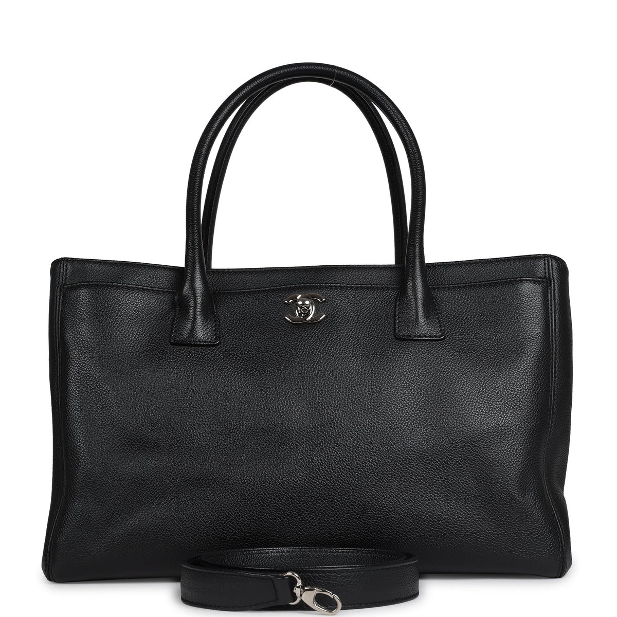 Pre-owned Chanel Large Executive Cerf Tote Bag Black Grained Calfskin Silver Hardware