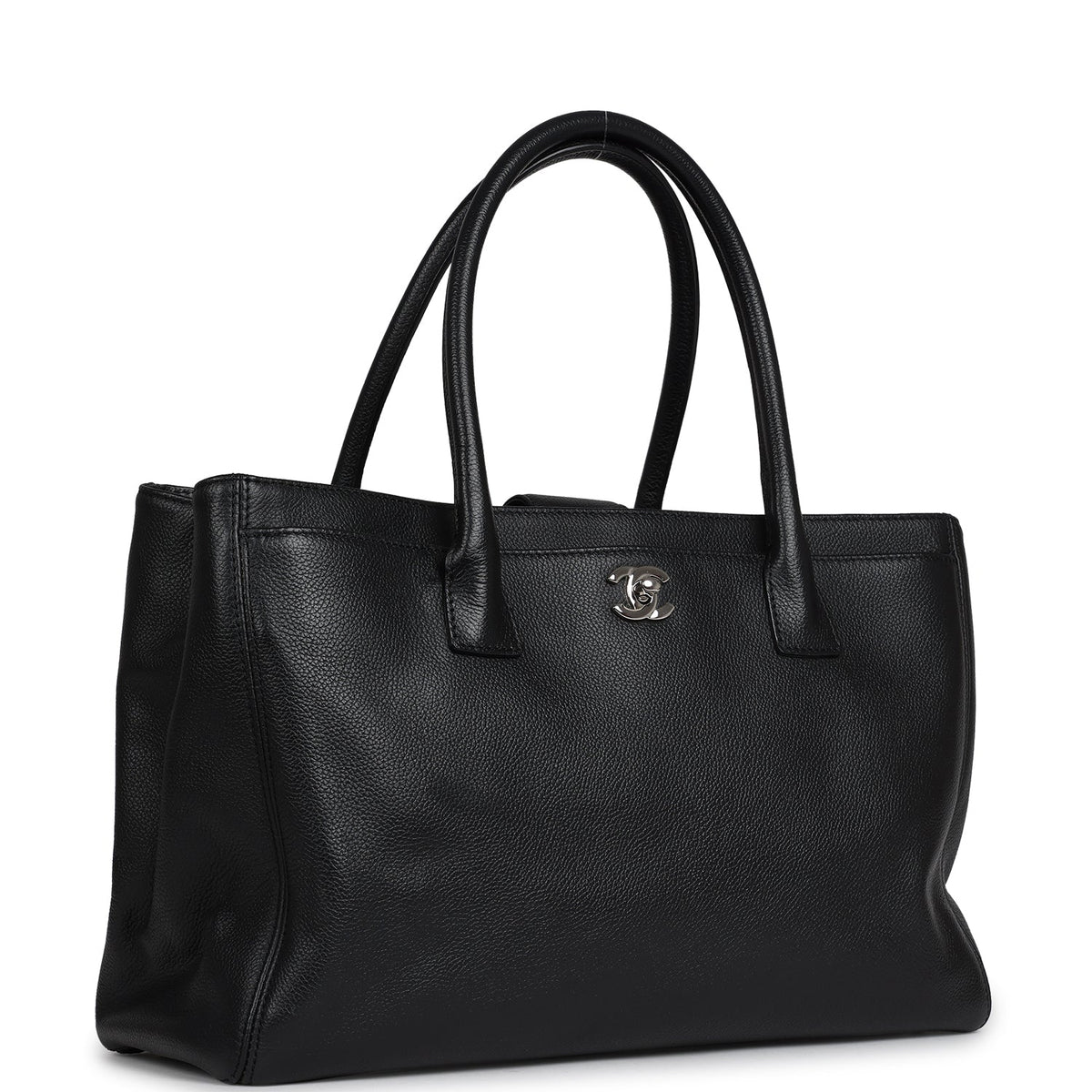 Pre-owned Chanel Large Executive Cerf Tote Bag Black Grained Calfskin Silver Hardware