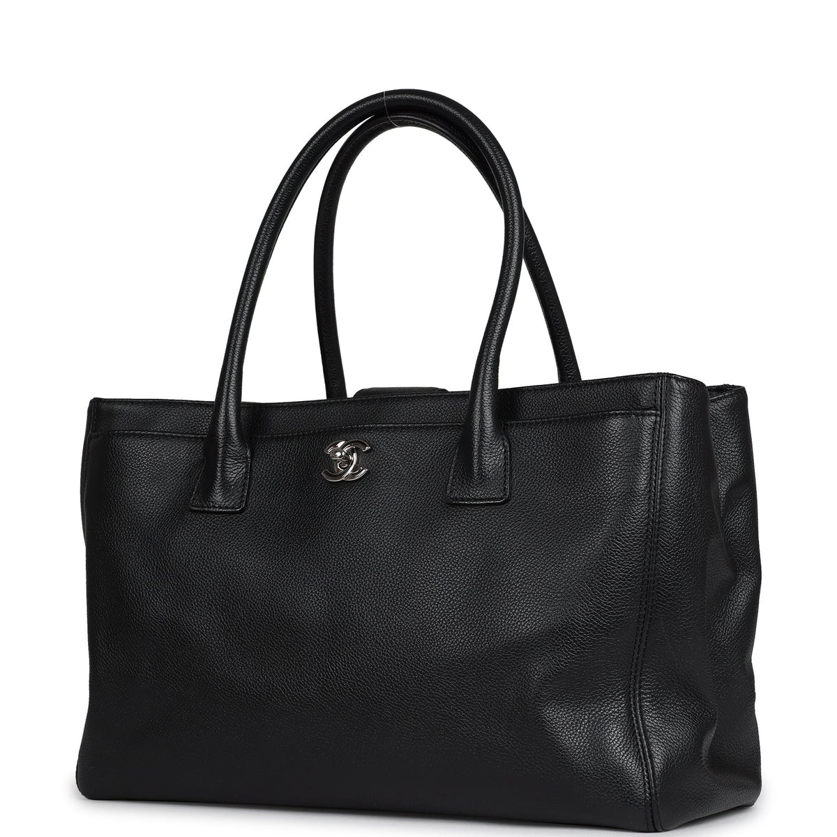 Pre-owned Chanel Large Executive Cerf Tote Bag Black Grained Calfskin Silver Hardware