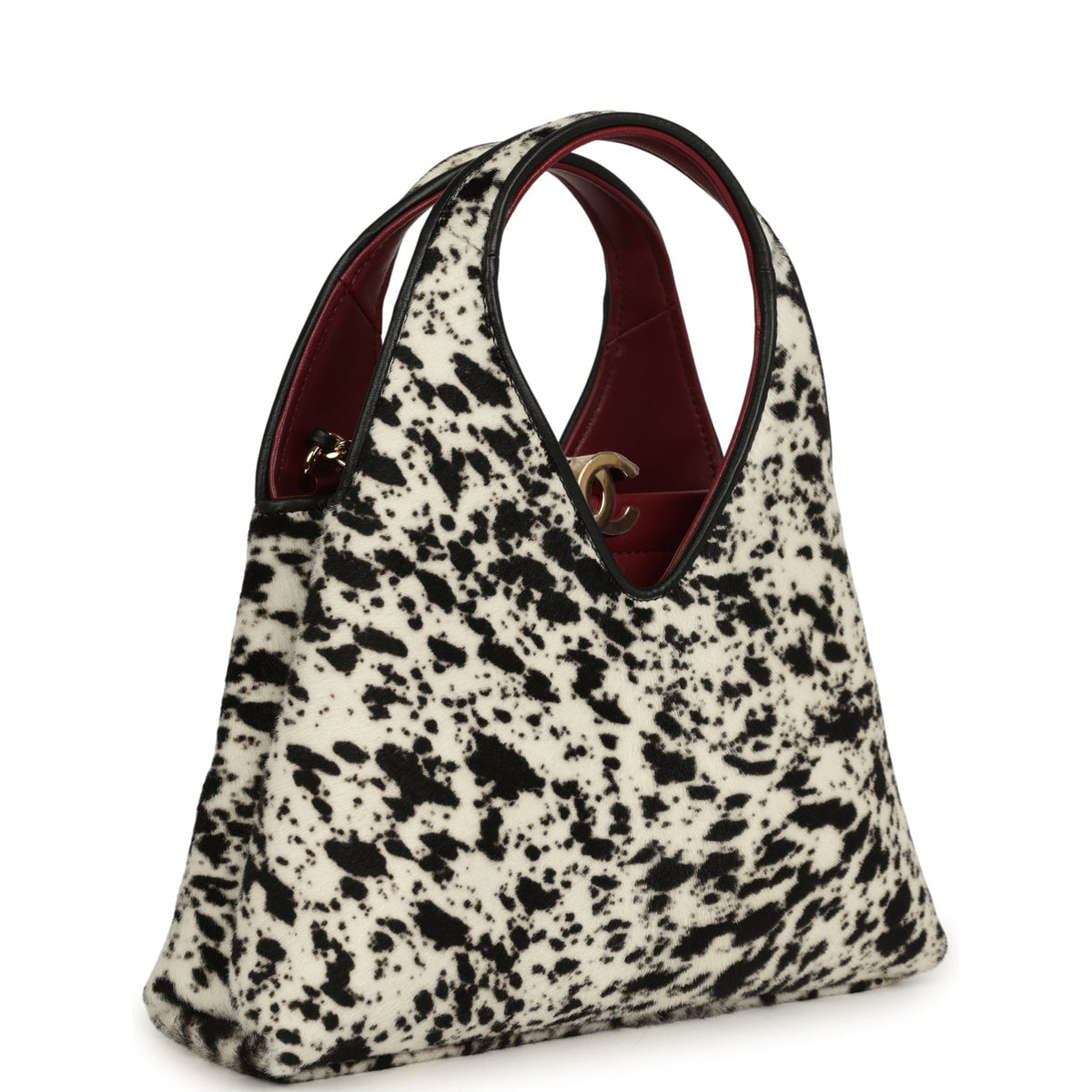Chanel Small Chic Lady "Dalmatian Print" Shopping Bag Black, White Pony Hair Gold Hardware