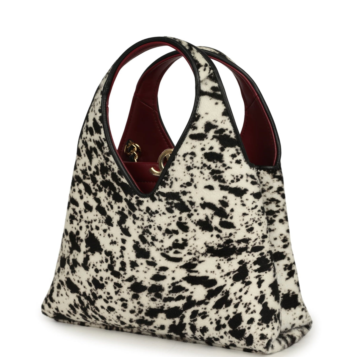 Chanel Small Chic Lady "Dalmatian Print" Shopping Bag Black, White Pony Hair Gold Hardware