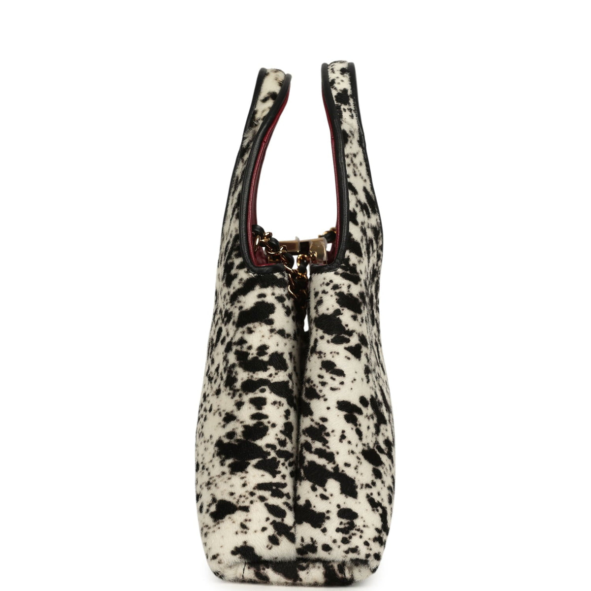 Chanel Small Chic Lady "Dalmatian Print" Shopping Bag Black, White Pony Hair Gold Hardware