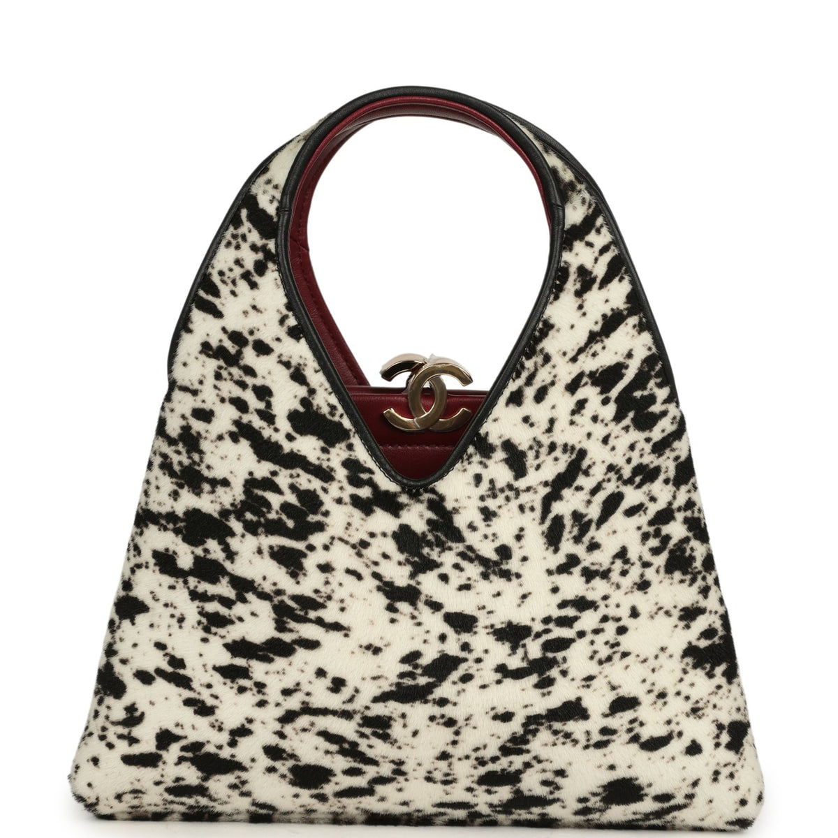 Chanel Small Chic Lady "Dalmatian Print" Shopping Bag Black, White Pony Hair Gold Hardware