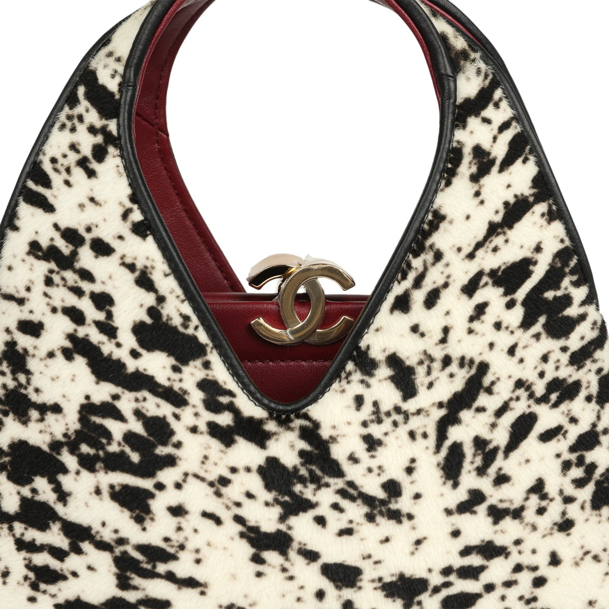 Chanel Small Chic Lady "Dalmatian Print" Shopping Bag Black, White Pony Hair Gold Hardware
