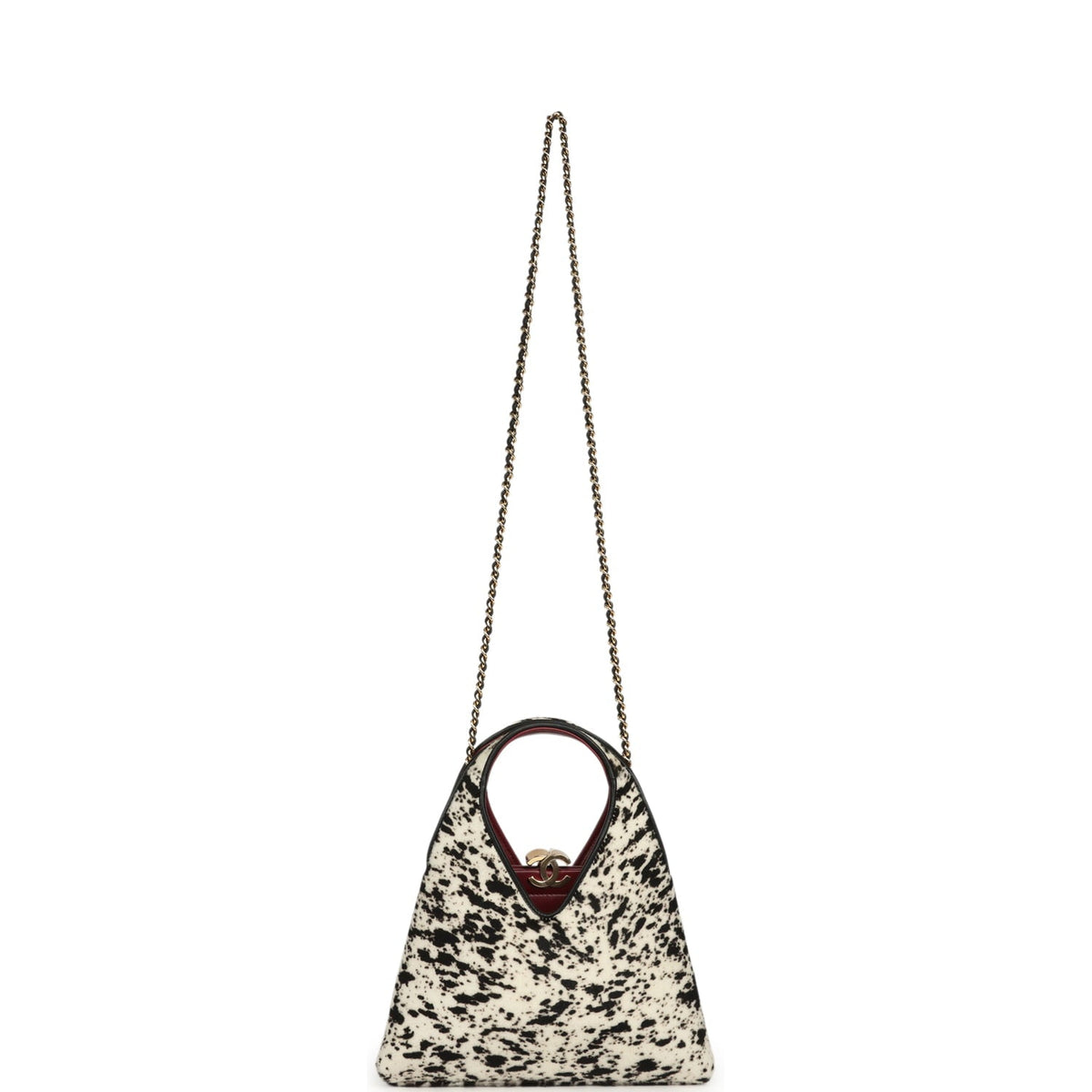 Chanel Small Chic Lady "Dalmatian Print" Shopping Bag Black, White Pony Hair Gold Hardware