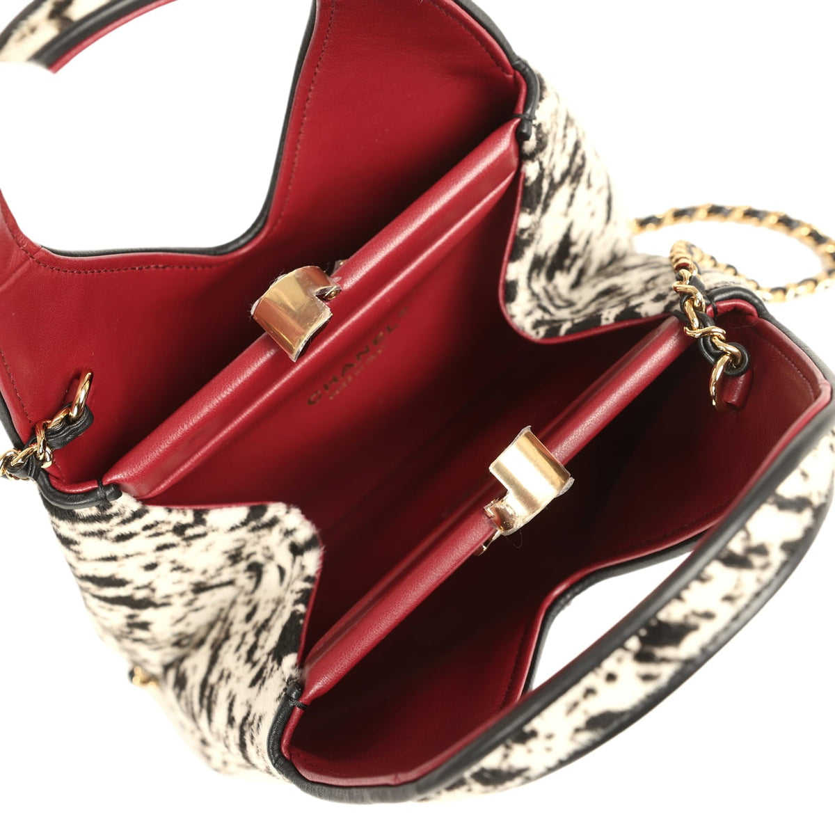 Chanel Small Chic Lady "Dalmatian Print" Shopping Bag Black, White Pony Hair Gold Hardware