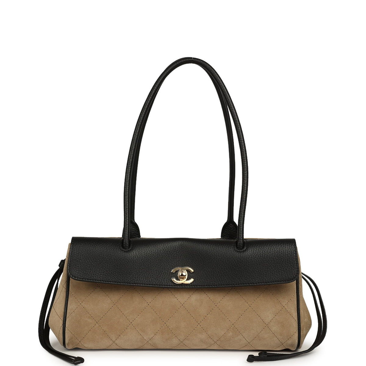Chanel Small "Urban Essential" East West Shopping Tote Black Grained Calfskin and Beige Suede Gold Hardware