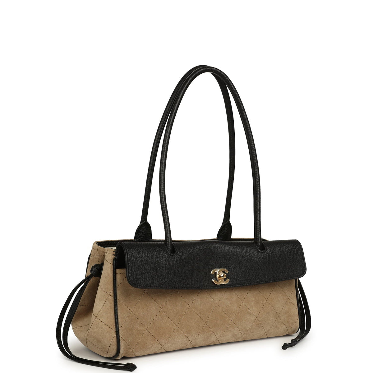 Chanel Small "Urban Essential" East West Shopping Tote Black Grained Calfskin and Beige Suede Gold Hardware