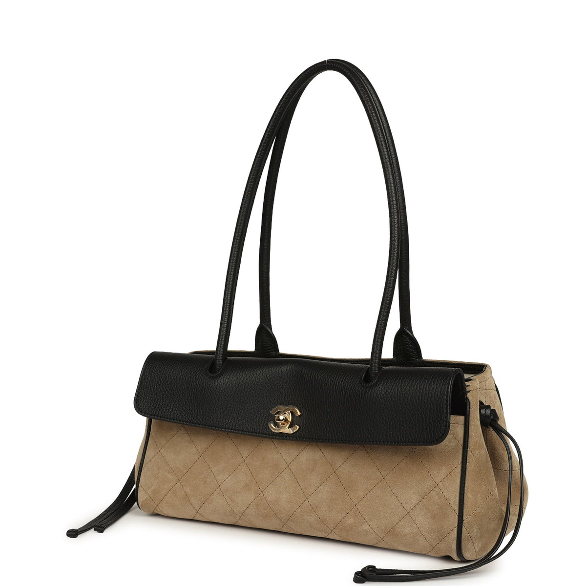 Chanel Small "Urban Essential" East West Shopping Tote Black Grained Calfskin and Beige Suede Gold Hardware