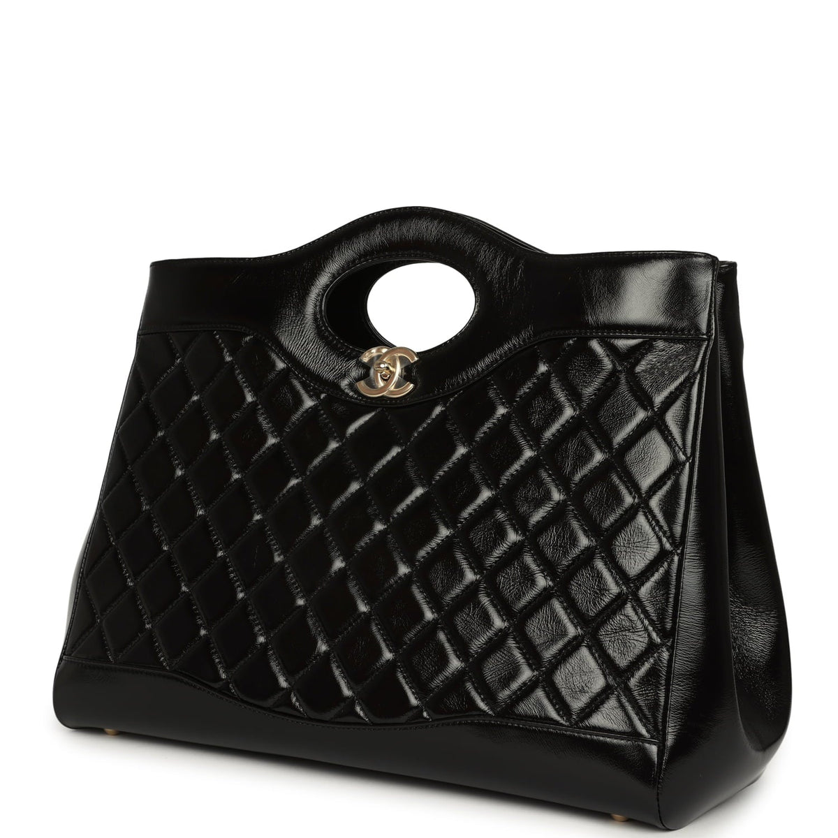 Chanel Large 31 Shopper Black Shiny Lambskin Light Gold Hardware