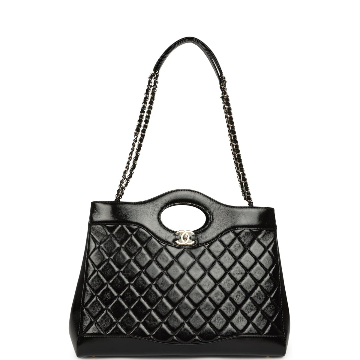 Chanel Large 31 Shopper Black Shiny Lambskin Light Gold Hardware