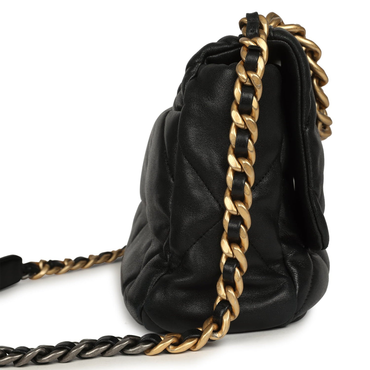 Pre-owned Chanel Large 19 Flap Bag Black Shiny Lambskin Mixed Metal Hardware