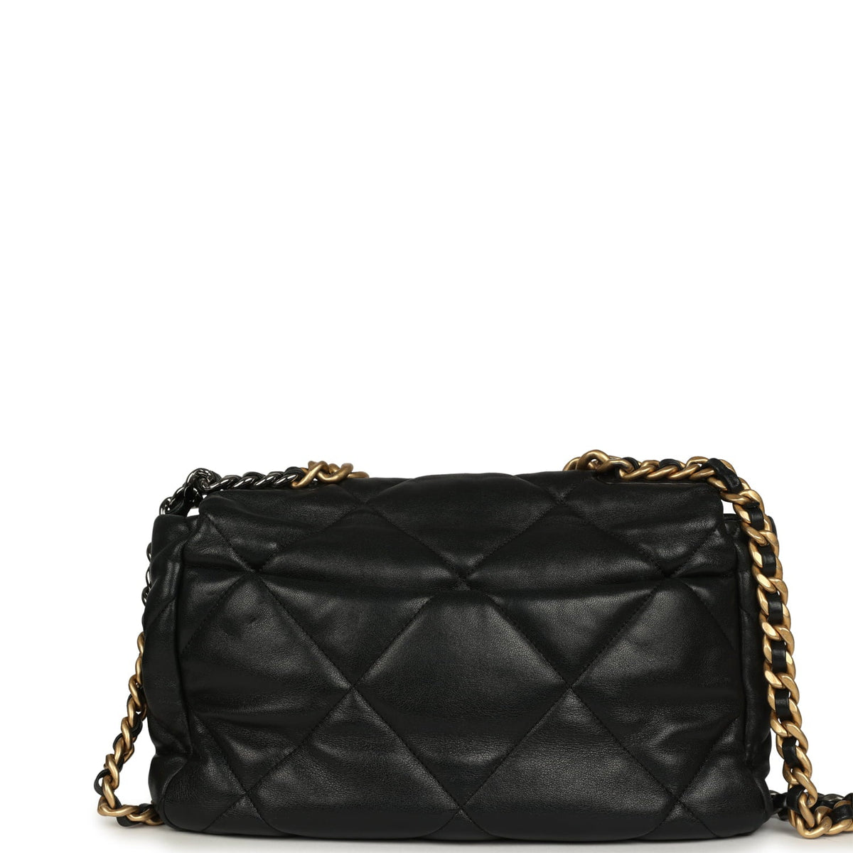 Pre-owned Chanel Large 19 Flap Bag Black Shiny Lambskin Mixed Metal Hardware