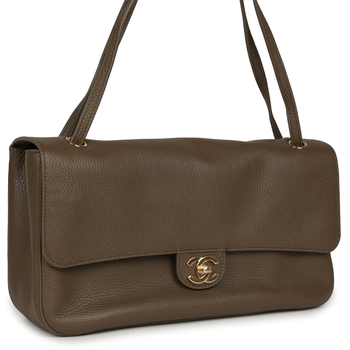 Chanel Maxi "Souplissimo" Small Flap Bag Brown Grained Calfskin Gold Hardware