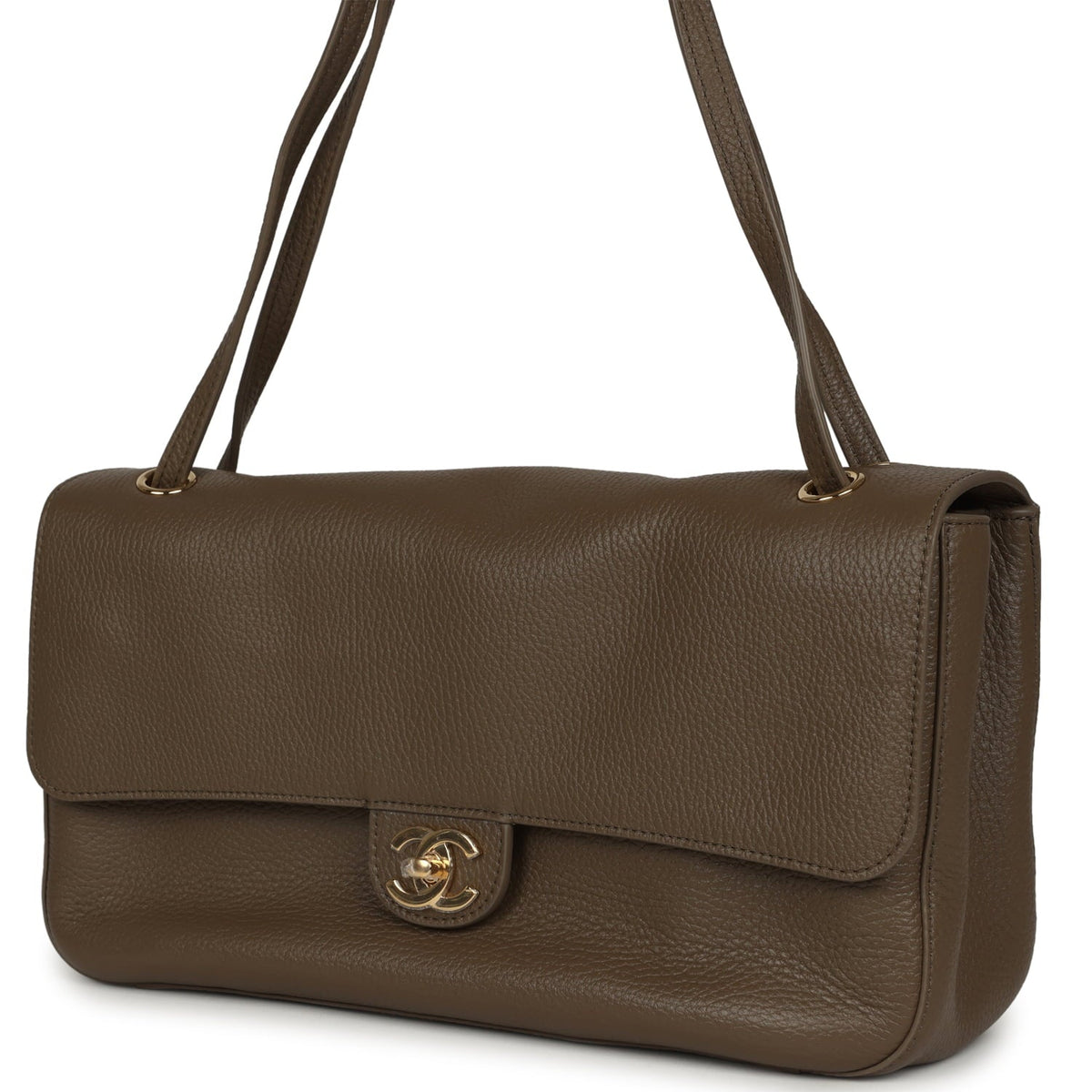 Chanel Maxi "Souplissimo" Small Flap Bag Brown Grained Calfskin Gold Hardware
