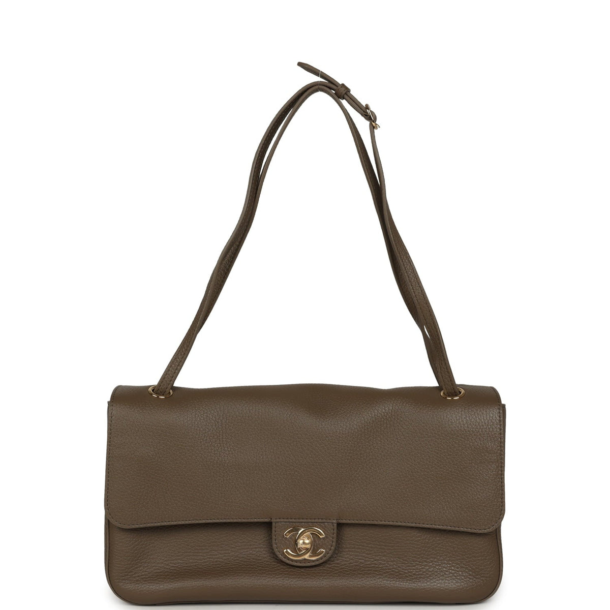 Chanel Maxi "Souplissimo" Small Flap Bag Brown Grained Calfskin Gold Hardware