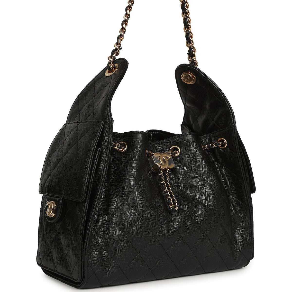 Chanel Small 25 Hobo Bag Black Caviar Gold Hardware