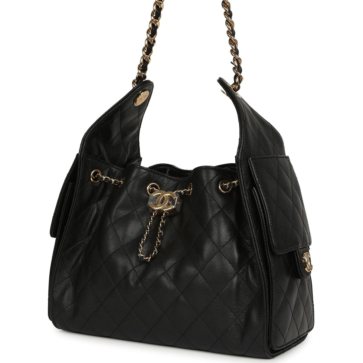 Chanel Small 25 Hobo Bag Black Caviar Gold Hardware