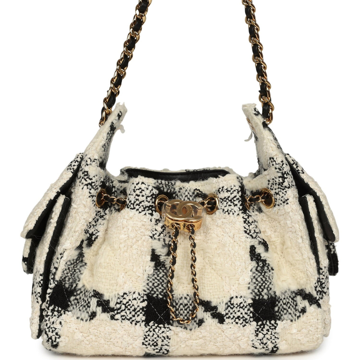 Chanel Mini 25 Hobo Bag White, Black Tweed Gold Hardware